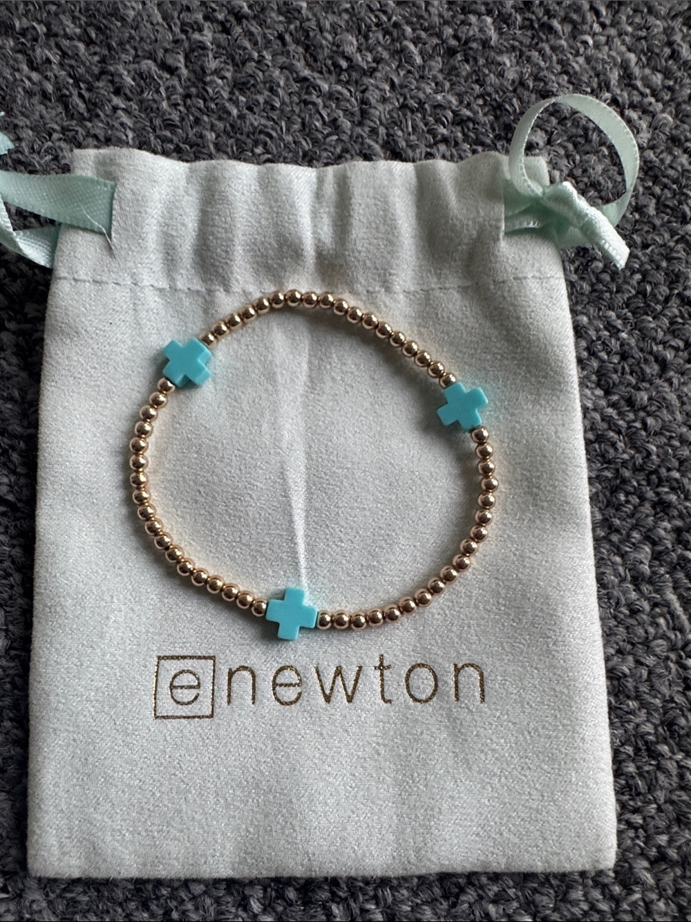 E Newton Gold Bead Bracelet with Turquoise Cross Charms - Picture 3 of 4